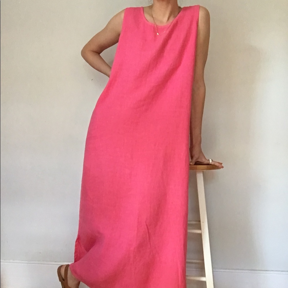 Watermelon pink linen dress - Picture 3 of 14